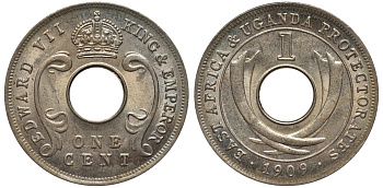 Британская Восточная Африка и Уганда 1 цент 1909 Эдуард VII (1902-1910) KM 5a медно-никель UNC 4563-121