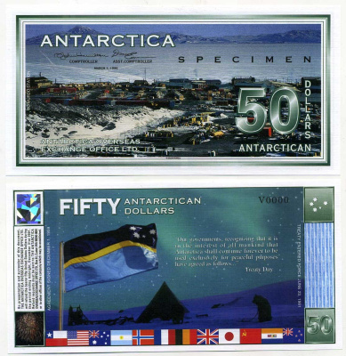 Антарктика (Антарктида) 50 долларов 1996 город полярников, Specimen бумага UNC (пресс) 449-10-2