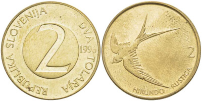 Словения 2 толара 1996  KM 5 латунь  UNC   210-744