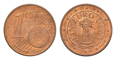 Австрия 1 евроцент 2009 KM 3082 сталь плакированная медью aUNC 4630-443