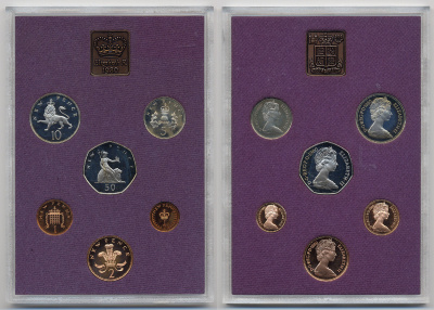 Великобритания официальный набор из 6 монет + жетон монетного двора 1980 в оригинальной пластиковой упаковке  KM PS 36  PROOF  1-6-2-31