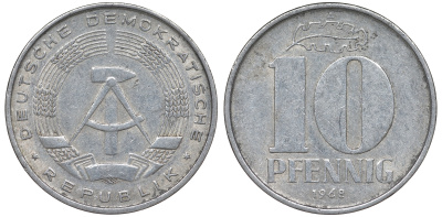 ГДР 10 пфеннигов 1968 A KM 10 алюминий 62-811