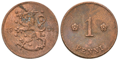 Финляндия 1 пенни 1921 KM 23 медь 4174-238
