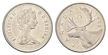 Канада 25 центов 1982 Елизавета II (1952-2022), олень KM 74 никель 4688-515