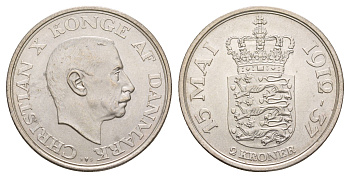 Дания 2 кроны 1937 25 лет правлению KM 830 серебро UNC 413-3023