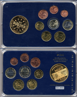 Кипр евронабор от 1 евроцента до 2 евро + медаль 2008 планшет биметалл, медно-никель UNC 3-6-1-21