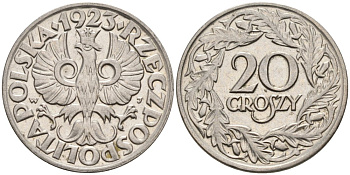 Польша 20 грошей 1923 w KM 12, Parchimowicz 105 никель 4564-1056