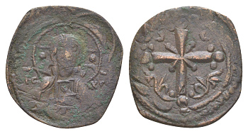 Византийская Империя фоллис 1078-1081 Никифор III, Иисус Христос/крест, (из старой нидерландской коллекции) Sear 1889 бронза 1100-10-45
