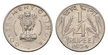 Индия 1/4 рупии 1954 KM 5.3 никель 4687-1068