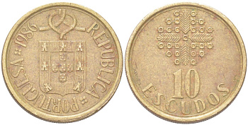 Португалия 10 эскудо 1986 KM 633 никель латунь 4143-453