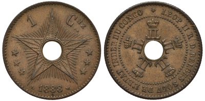 Бельгийское Конго 1 сантим 1888 LW KM 1 медь 5010-111
