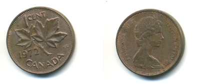Канада 1 цент 1972 Елизавета II (1952-2022), кленовый лист KM 59.1 бронза 80-732