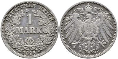 Германия 1 марка 1896 G Weege 18, J. 17, KM 14 серебро 179-922