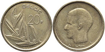 Бельгия 20 франков 1981 Belgie, Бодуэн I (1951-1993) KM 160 никель бронза 75-1753