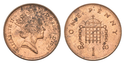 Великобритания 1 пенни 1993 Елизавета II (1952-2022) KM 935a, Spink 4391 (B4) сталь плакированная медью 4681-454