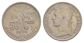 Бельгийское Конго 50 сантимов 1926 Надпись на французском - 'ALBERT ROI DES BELGES' KM 22 медно-никель 4656-147
