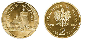 Польша 2 злотых 2006 MW, серия памятники архитектуры, церковь в Хачуве KM 547 латунь UNC 603-1214