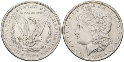 США 1 доллар 1889 Морган доллар KM 110 серебро aUNC 441-913