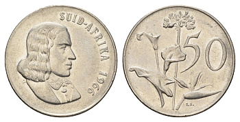 ЮАР 50 центов 1966 Ян ван Рибек (1619-1677), Suid Africa, легенда на африкаанс, Зантедеския Эллиота (калла) KM 70.2 никель 4604-1027