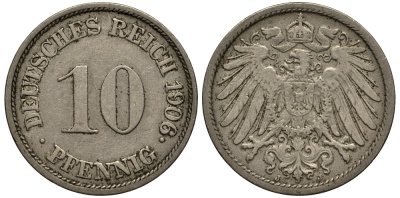 Германия 10 пфеннигов 1906 J KM 12, J. 13 медно-никель 413-3021