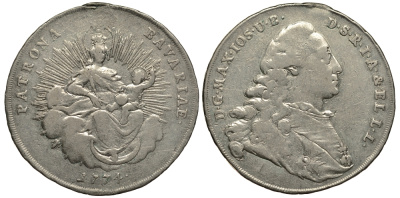 Бавария 1/2 талера 1774 Максимилиан III Иосиф (1745-1777) KM 222 серебро 1517-1431