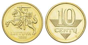 Литва 10 центов 2009 KM 106 никель латунь UNC 4625-611