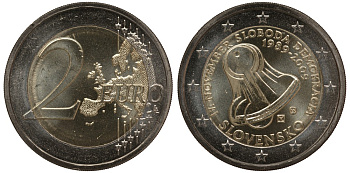 Словакия 2 евро 2009 20 лет Бархатной Революции, колокол KM 107 биметалл UNC M1-07