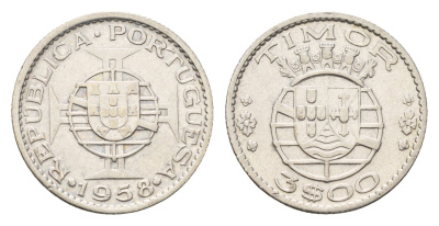 Португальский Тимор 3 эскудо 1958 год-тип KM 14 серебро 4669-814