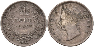 Британская Гвиана и Вест-Индия 4 пенса 1891 Виктория (1837-1901) KM 26 серебро 633-1811