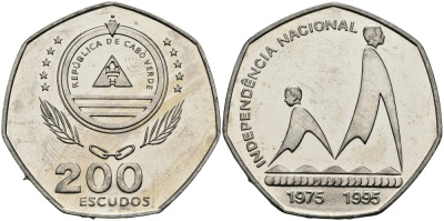 Кабо-Верде 200 эскудо 1995 20 лет независимости KM 35 медно-никель UNC 3333-1025