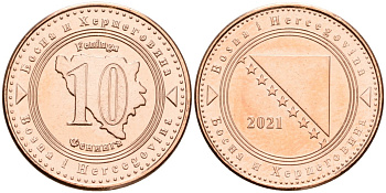 Босния и Герцеговина 10 фенигов 2021 KM 115 сталь плакированная медью UNC 4602-1017