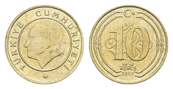 Турция 10 курушей 2009 Кемаль Ататюрк KM 1241 медь цинк никель 4647-1026