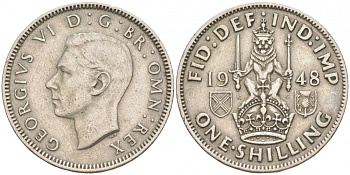 Великобритания 1 шиллинг 1948 Георг VI (1936-1952), Шотландский герб KM 864, Spink 4104 медно-никель 68-135