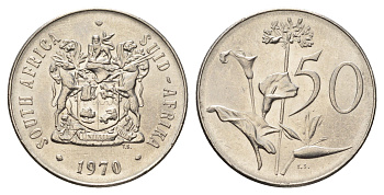 ЮАР 50 центов 1970 Зантедеския Эллиота (калла), герб KM 87 никель 4693-824
