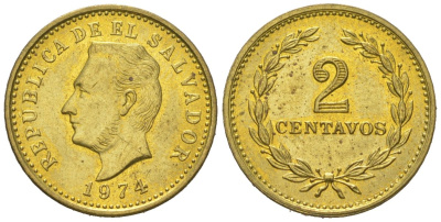Сальвадор 2 сентаво 1974 KM 147 никель латунь aUNC 4588-325