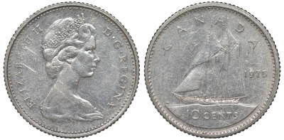 Канада 10 центов 1972 парусник KM 77.1 никель 4596-353