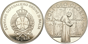 Мальтийский орден 10 лир 2005 Иоанн Павел II, молитва  медно-никель  PROOF  11-236-24
