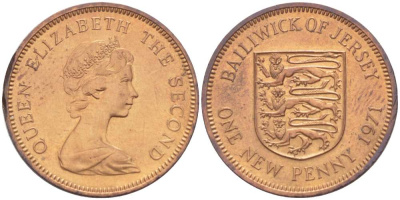 Джерси 1 новый пенни 1971 Елизавета II (1952-2022), герб KM 30 бронза 4519-711