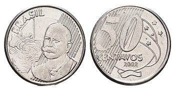 Бразилия 50 сентаво 2002 KM 651 медно-никель UNC 4688-217