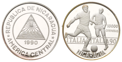Никарагуа 10000 кордоб 1990 Чемпионат мира по футболу 1990 KM 66 серебро PROOF 413-744