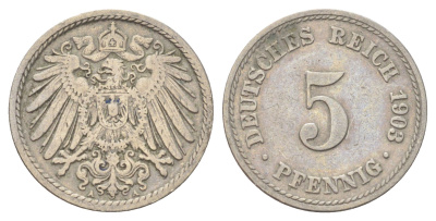 Германия 5 пфеннигов 1903 A KM 11, J. 12 медно-никель 4701-1033