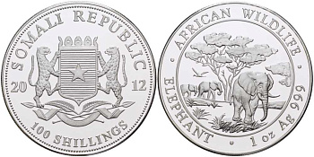 Сомали 100 шиллингов 2012 серия охрана окружающей среды, африканские слоны, 1 унция KM NEW серебро PROOF 1076-7-54
