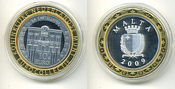 Мальта 10 евро 2009 серия культурное наследие, дворец Кастеллания, евроколлекция Нидерландского монетного двора KM 133 серебро PROOF 05-042-22