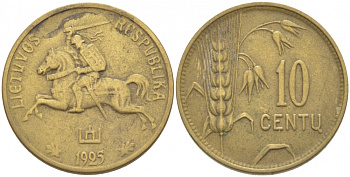 ЛИТВА 10 ЦЕНТОВ 1925 РЕСПУБЛИКА (1918-1940) KM 73 алюминиевая бронза 3718-268