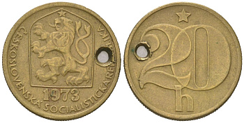 Чехословакия 20 геллеров 1973 KM 74 латунь 99-735