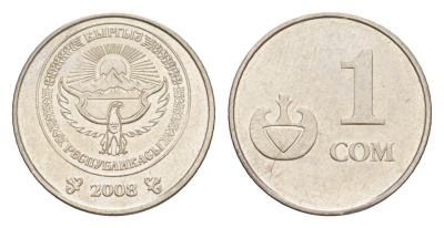 Киргизия 1 сом 2008 KM 14 сталь плакированная никелем 4632-267