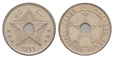Бельгийское Конго 20 сантимов 1911 Альберт I (1909-1934) KM 19 медно-никель 4656-146