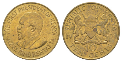 Кения 10 центов 1971 Джомо Кениата KM 11 никель латунь aUNC 4645-935