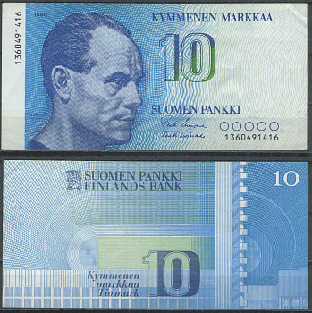 Финляндия 10 марок 1986 Pick 113 a (3) бумага 7553-33-4-2