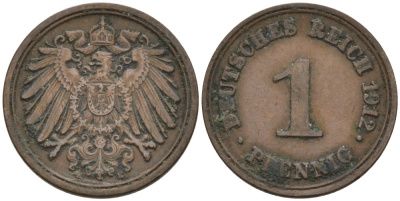 Германия 1 пфенниг 1912 E KM 10, J. 10 медь 4576-254